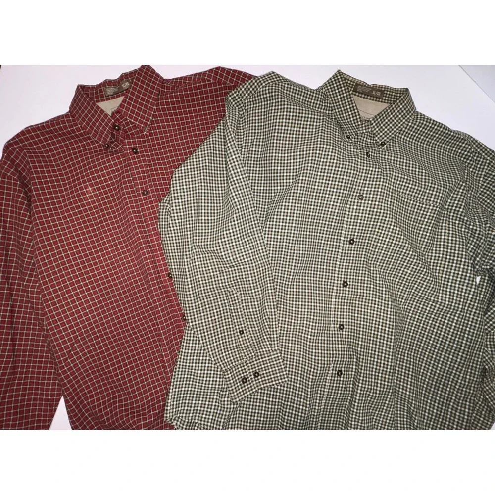 2 Mens Haggar Generations Red & Green Plaid‎ Button Down Shirt XL Classic Fit